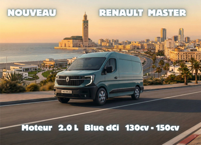Nouveau Renault Master sur la route au Maroc, un véhicule utilitaire repensé avec le design Aerovan.